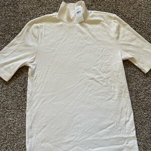 LOFT short sleeve ribbed mock neck top in cream/white